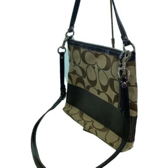 Coach Signature Jacquard Crossbody Bag with Brown Leather Trim - Picture 3 of 8